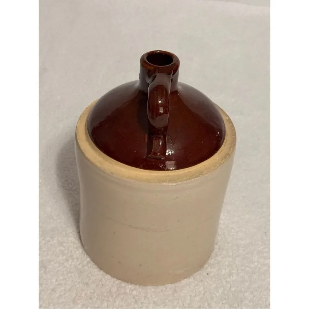 Vintage Western Stoneware Maple Leaf Crock Jug/Two Tone - Brown Glazed Top